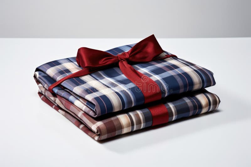 A neatly folded decorative boxing day clothing item on plain background, created with generative ai AI generated