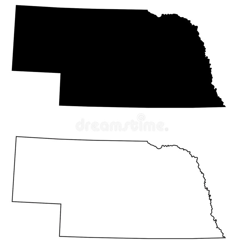 Nebraska Black Map on White Background. Outline Map of Nebraska Sign