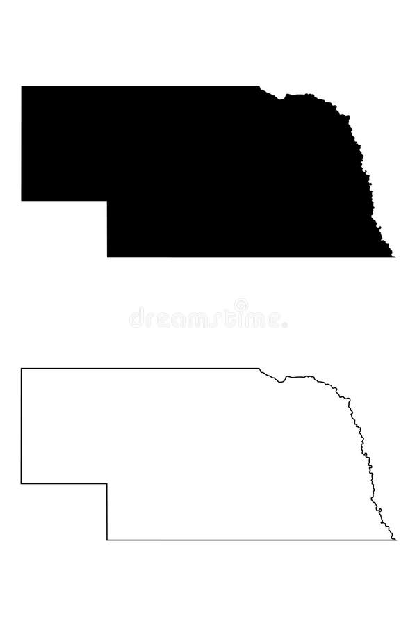 Nebraska NE State Maps. Black Silhouette and Outline Isolated on a