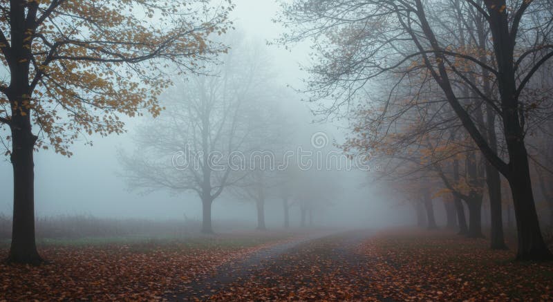 Nebst dem steinigen Herbstweg durch goldene Bäume lizenzfreie abbildung
