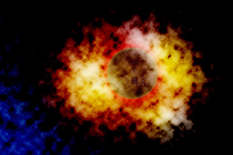Planet explosion. 3d illustration of planet explosion with flares and gases. Explosion of planet in deep space. stock illustration Planet explosion. 3d illustration of planet explosion with flares and gases. Explosion of planet in deep space. stock illustration