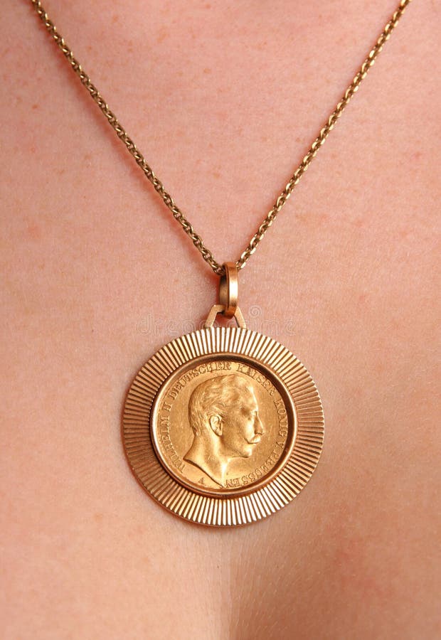 Necklace with Old Gold Coin. Stock Image Image of bail, skin 7063381