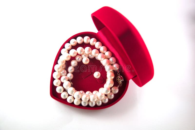 Necklace of Pearls in a Heart Shaped Red Box Stock Image Image of beauty, pearl 48269579