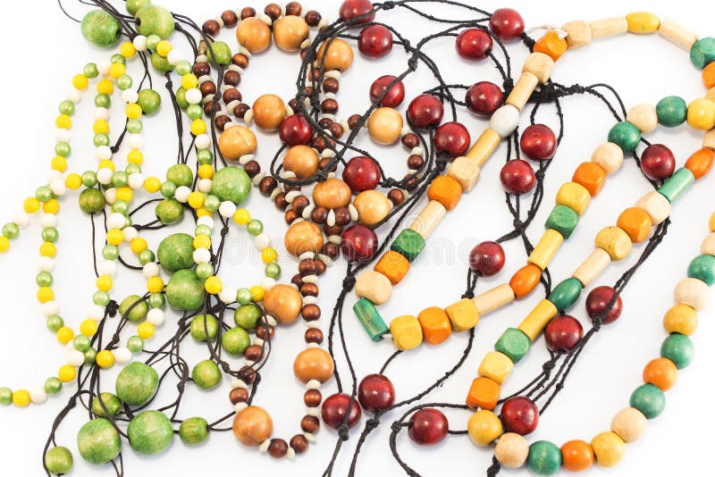 Necklaces Made of Wooden Beads Stock Image Image of multicolor, bead