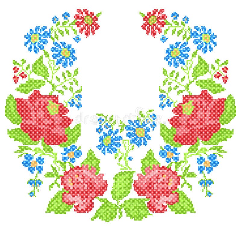 Neckline broderia z różami (ścieg) ilustracja wektor Neckline broderia z różami (ścieg) ilustracja wektor