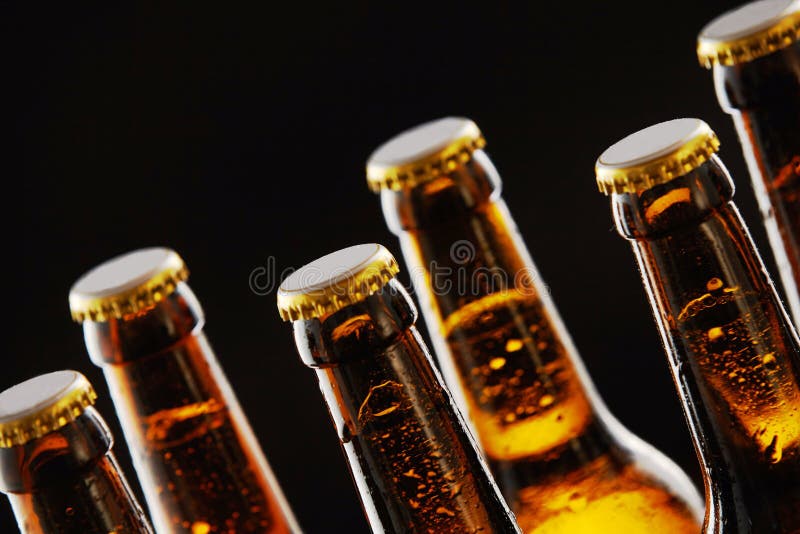 Necks of Sealed Beer Bottles with Condensation Stock Photo Image of