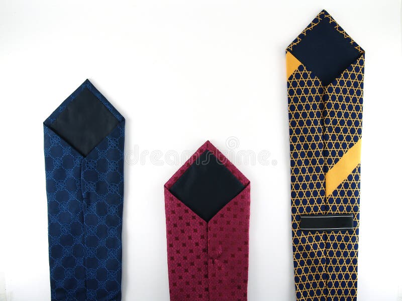 close-up three neckties arrange vertically similar to graph pattern isolated on white background, business concept through clothes accessory