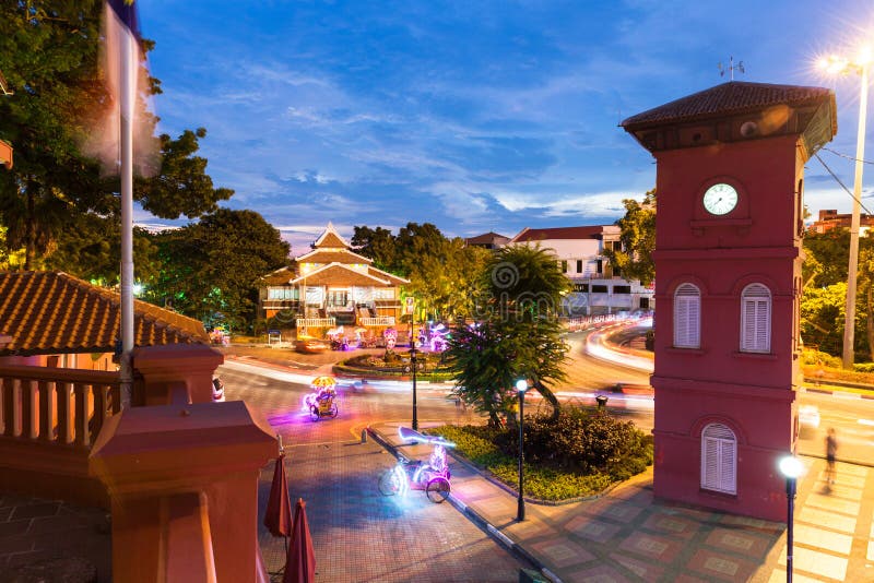 Nederlands Vierkant na zonsondergang, Malacca, Maleisië royalty-vrije stock foto's Nederlands Vierkant na zonsondergang, Malacca, Maleisië royalty-vrije stock foto's
