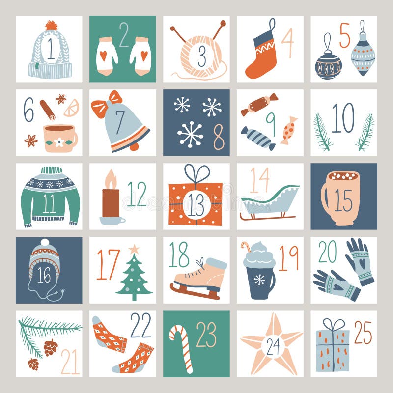 Nedräkning Advent Calendar eller affisch vektor illustrationer Nedräkning Advent Calendar eller affisch vektor illustrationer