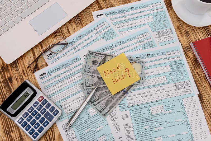 Need Help Text on Sticker with 1040 Tax Form Editorial Stock Photo