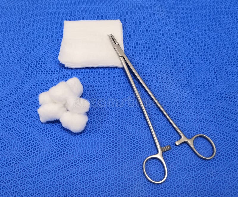 Needle Holder With Gauze And Cotton Swab royalty free stock image Needle Holder With Gauze And Cotton Swab royalty free stock image