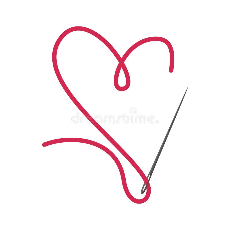 A Needle with a Red Thread in the Shape of a Heart. Love of Sewing ...