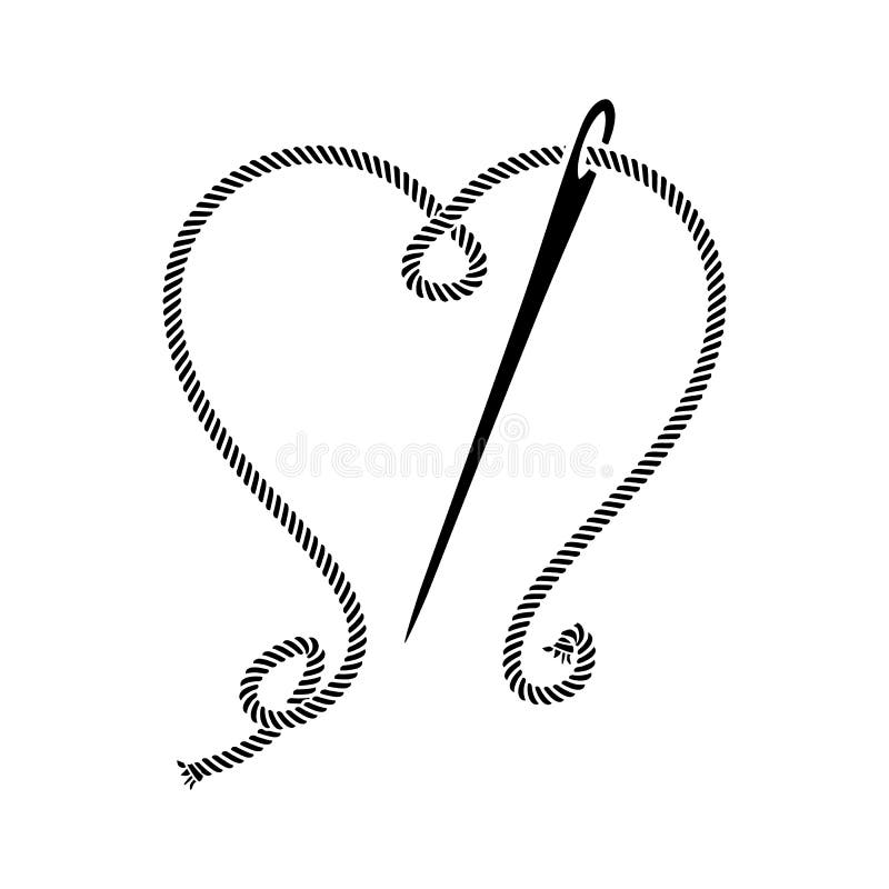 Needle Sewing with Heart of Threads Stock Vector - Illustration of ...