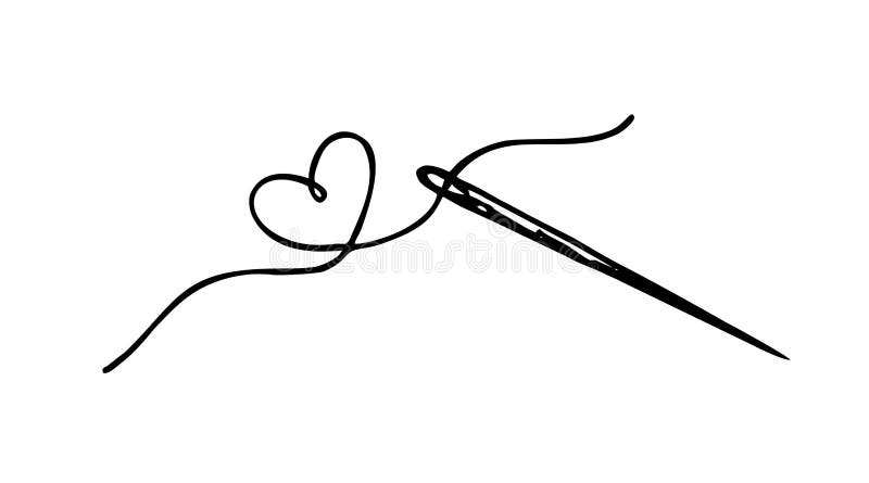 Needle Sketch Icon. Heart with a Needle Thread. Sewing Needle. Vector ...