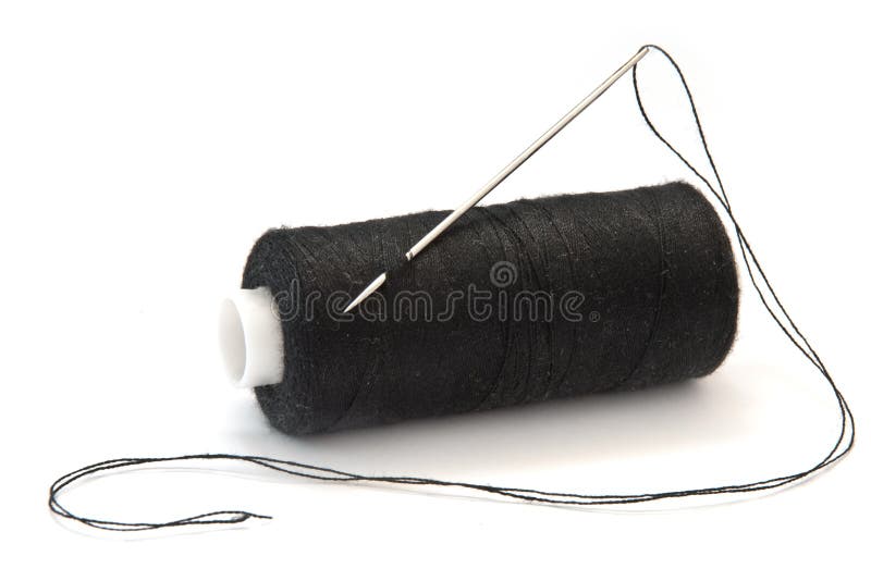 Black Thread with a Needle and Spool of Thread Stock Image - Image