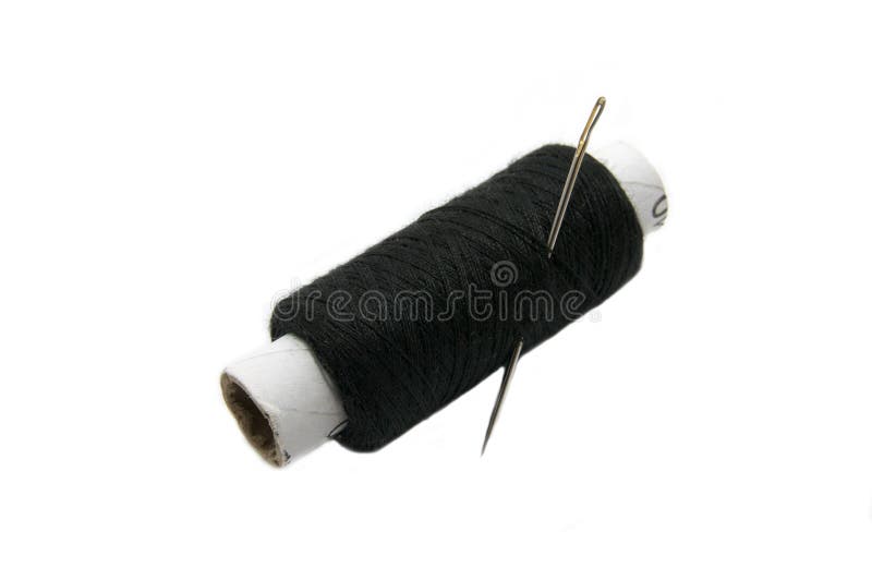 Black Thread with a Needle and Spool of Thread Stock Image - Image