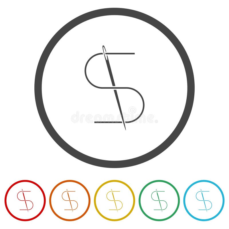 Needle with thread icon. Set icons in color circle buttons. Simple vector logo