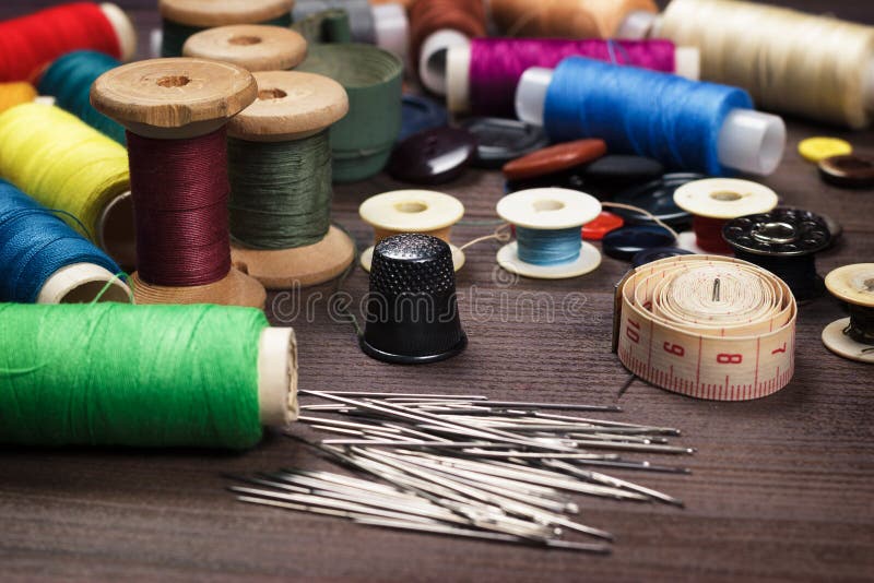 Needles Buttons and Threads Stock Photo - Image of objects, product ...