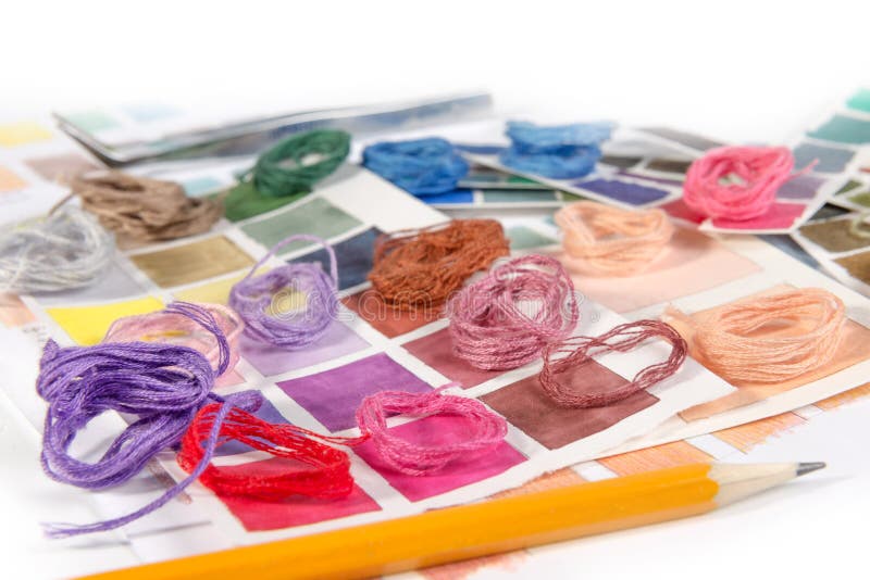 Needlework. Embroidery. Match Colors of Thread. Stock Photo Image of