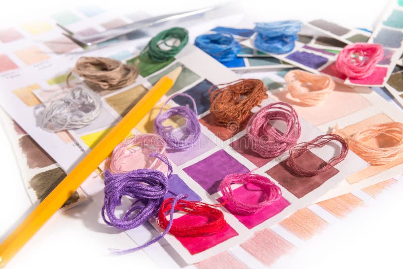 Needlework. Embroidery. Match Colors of Thread. Stock Photo Image of