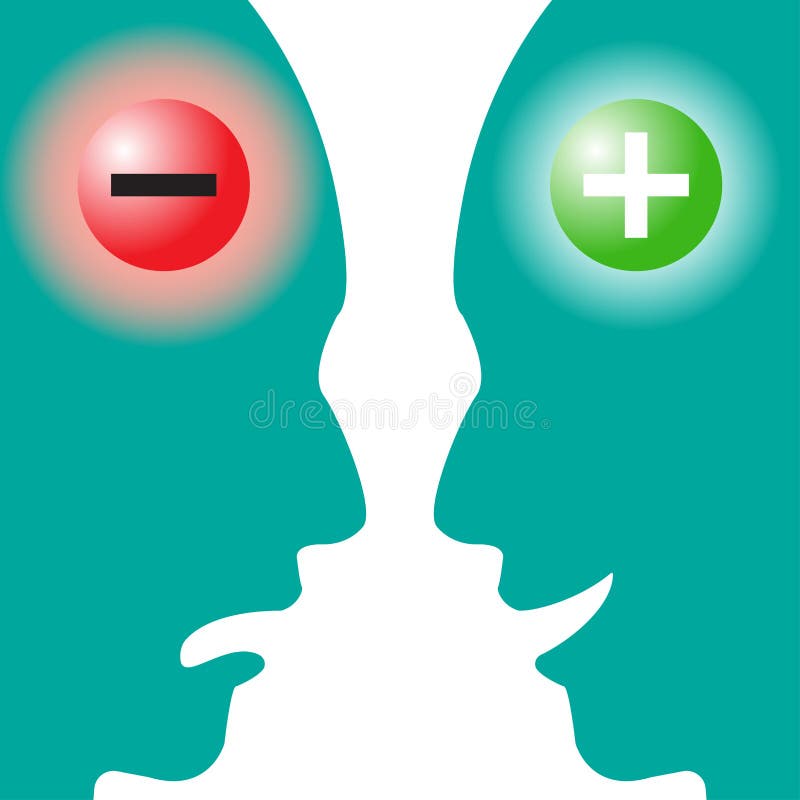 Negativ hjärna VS positiv hjärna stock illustrationer Negativ hjärna VS positiv hjärna stock illustrationer