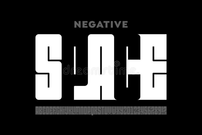 Negative space style font, alphabet letters and numbers vector illustration