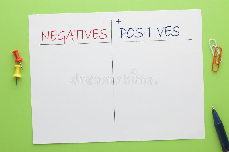 Negatives Positives Concept Stock Photo Image of list, efficiency
