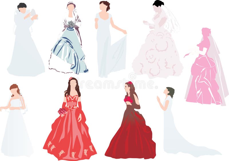 Negen bruiden op wit royalty-vrije illustratie Negen bruiden op wit royalty-vrije illustratie