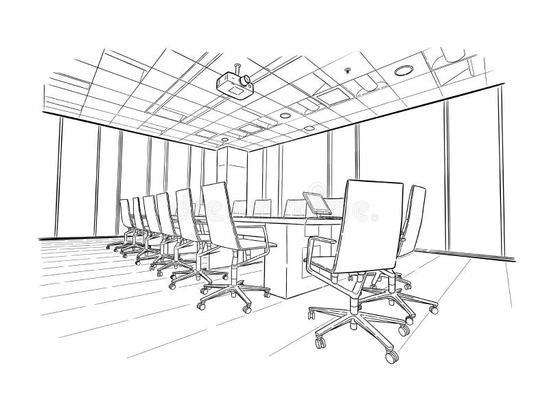 Meeting room hand drawn sketch vector illustration