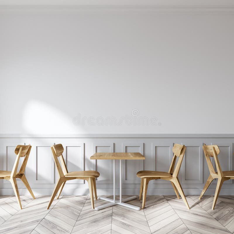 Negozio di caffè macchiato moderno, sedie di legno illustrazione vettoriale Negozio di caffè macchiato moderno, sedie di legno illustrazione vettoriale