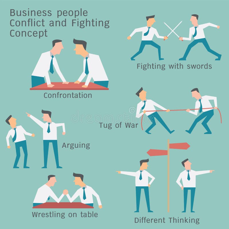 Business people in conflict and confrontation concept. Simple character design. Business people in conflict and confrontation concept. Simple character design.