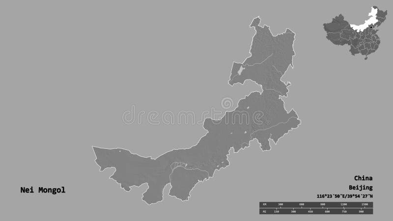 Nei Mongol, autonomous region of China, zoomed. Bilevel stock illustration