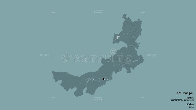 Nei Mongol - China. Bounding box. Administrative royalty free illustration