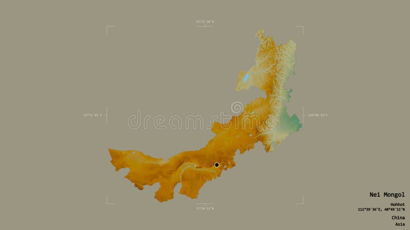 Nei Mongol - China. Bounding box. Relief vector illustration