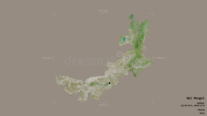 Nei Mongol - China. Bounding box. Satellite stock illustration