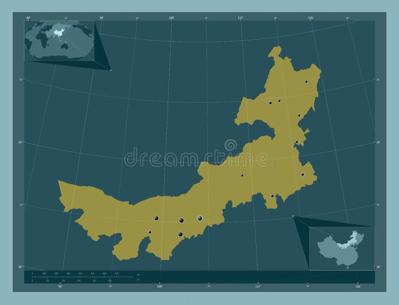 Nei Mongol, China. Solid. Major cities stock illustration