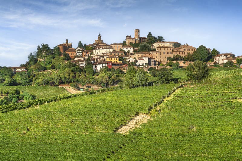 Neive, Pueblo y Viñedos en Langhe, Piamonte fotos de archivo