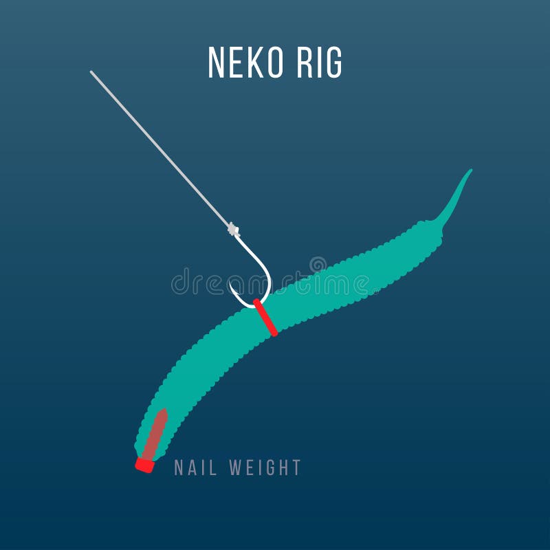 Neko Rigged Soft Plastic Bait Setup for Bass Fishing Stock Vector