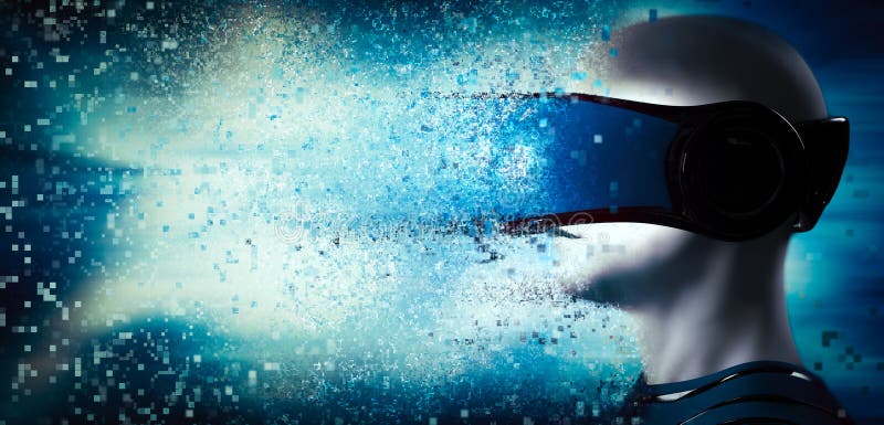 Nel mondo di realtà virtuale Cuffia avricolare d'uso degli occhiali di protezione dell'uomo royalty illustrazione gratis Nel mondo di realtà virtuale Cuffia avricolare d'uso degli occhiali di protezione dell'uomo royalty illustrazione gratis