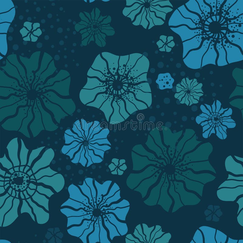 Nell'ambito del modello senza cuciture dell'acqua - tema subacqueo del fondo floreale blu di ripetizione - grande come stampa del royalty illustrazione gratis Nell'ambito del modello senza cuciture dell'acqua - tema subacqueo del fondo floreale blu di ripetizione - grande come stampa del royalty illustrazione gratis