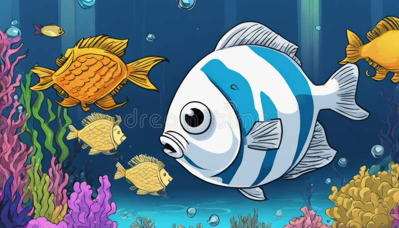 Nell'oceano sta nuotando un pesce con striscia bianca e blu royalty illustrazione gratis
