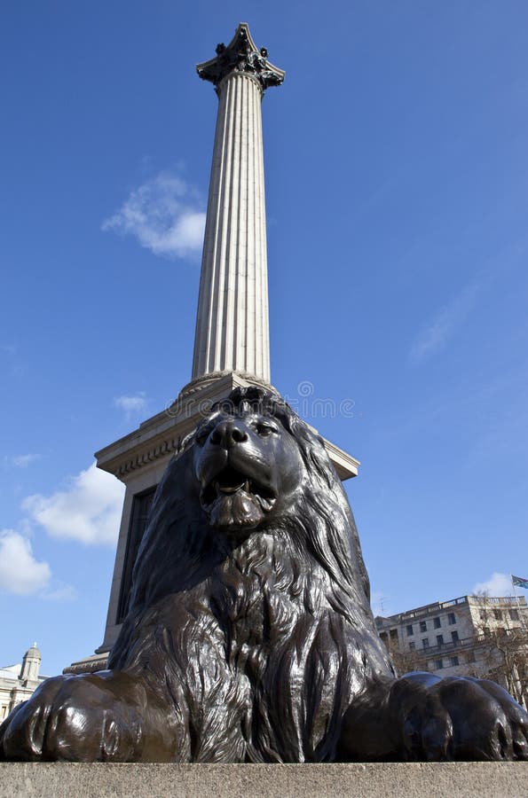 Statue of a Lion in Trafalgar Square in London Editorial Image Image