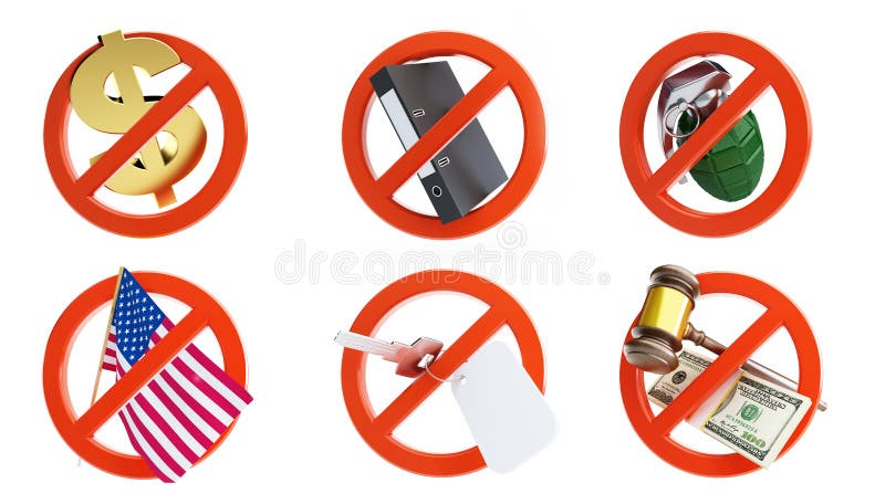 Nenhuns sinais para as atividades proibidas diferentes ajustadas ilustração royalty free Nenhuns sinais para as atividades proibidas diferentes ajustadas ilustração royalty free