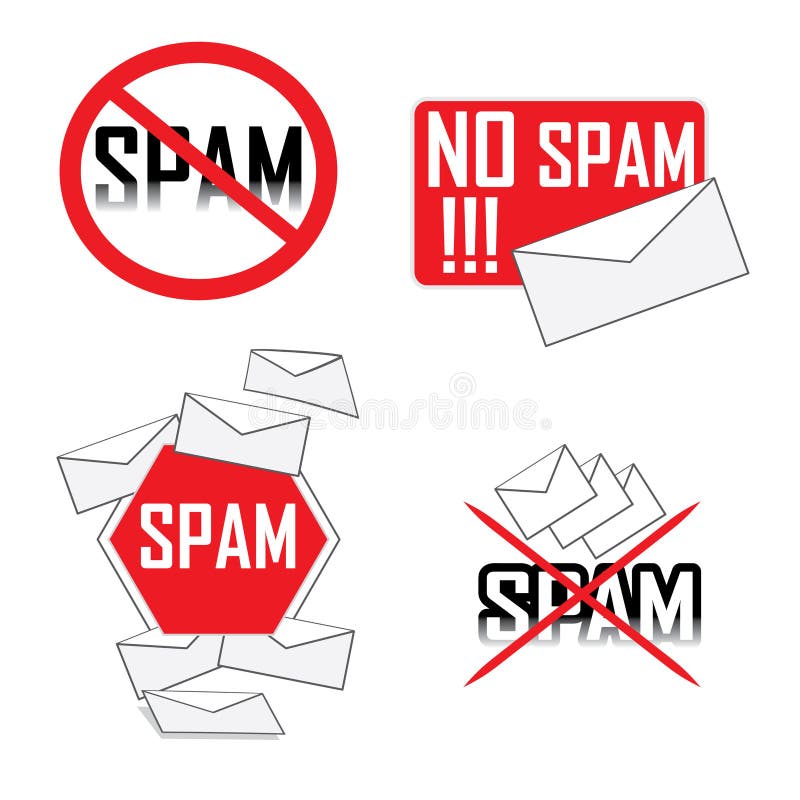 A variety of different no spam icons against white background. A variety of different no spam icons against white background.