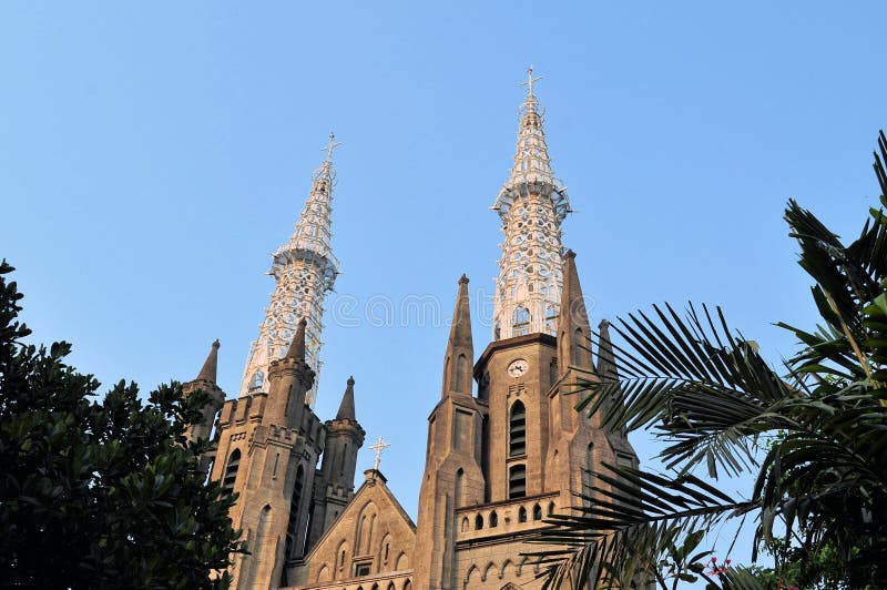 Neo-gotiska Roman Catholic Cathedral, Jakarta arkivfoton Neo-gotiska Roman Catholic Cathedral, Jakarta arkivfoton