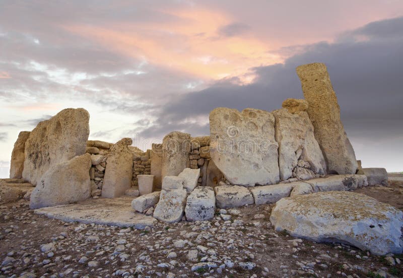 Ruins of neolithic temple at Mnajdra, Malta, with dramatic sky. Ruins of neolithic temple at Mnajdra, Malta, with dramatic sky