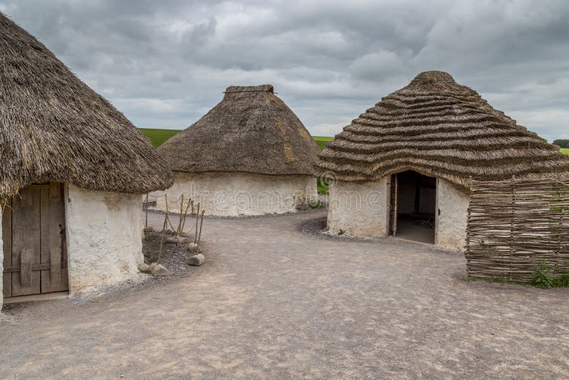 Neolithic village near Stonehenge on a cloudy day, England. Neolithic village near Stonehenge on a cloudy day, England