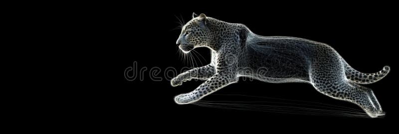 Neon abstract graphic outlines of a leopard, a wild animal. Technology concept, dark background isolate. vector illustration.
