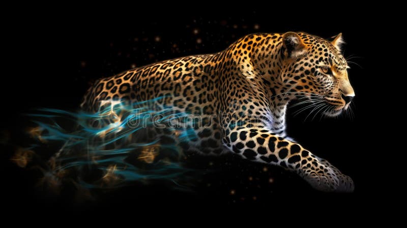 Neon abstract graphic outlines of a leopard, a wild animal. Technology concept, dark background isolate. vector illustration.