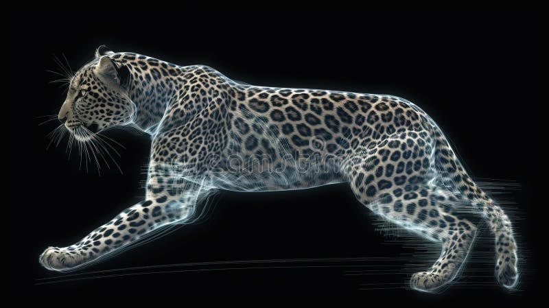Neon abstract graphic outlines of a leopard, a wild animal. Technology concept, dark background isolate. vector illustration.